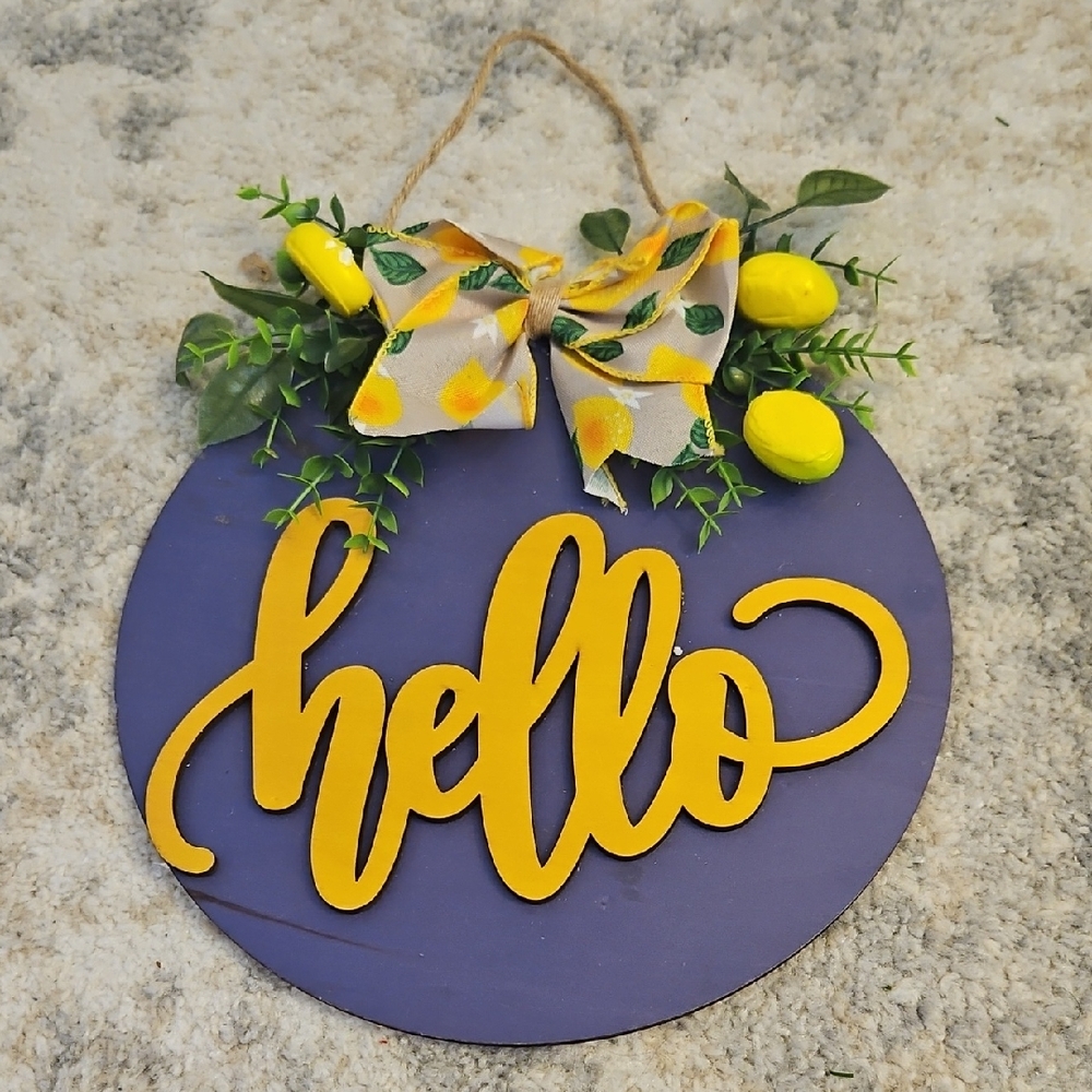 Purple and Yellow 'Hello' Wall Decor